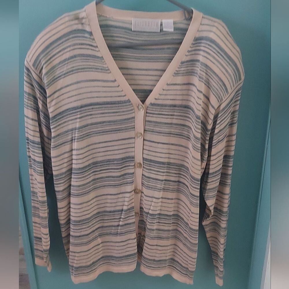 ! Elisabeth 100% silk striped cardigan  ,  Shoulder Pads , 2